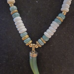 Elegant Beaded Necklace with Green Pendant